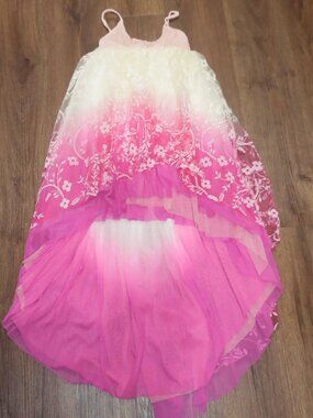 NWT Girls Pleiades Pink Lace Tulle Unicorn Hi Lo Ombre Special Occasion Dress 8